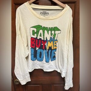 Vintage-Inspired 'Can't Buy Me Love' Long-Sleeve Tee - Cream. Size 3XL